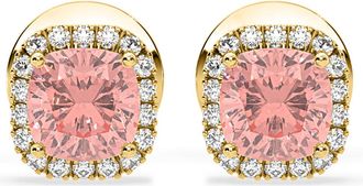 The Diamond Store Beatrice Pink Lab Diamond Cushion Cut 1.30ct Halo Earrings in 18K Yellow Gold - Elara Collection