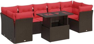 vidaXL 8 Piece Garden Sofa Set with Cushions Brown Poly Rattan Acacia vidaXL