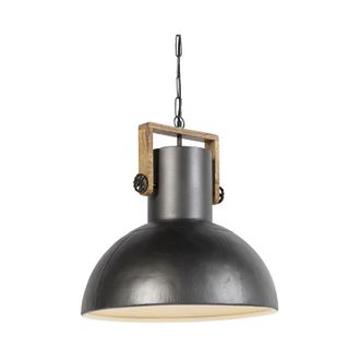 QAZQA Industrial Pendant Light Dark Grey with Mango Wood - Mangoes