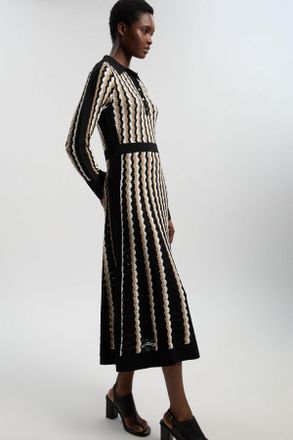 Karen Millen Womens Knit Pointelle Contrast Collared Midi Dress - Beige Viscose - Size X-Small