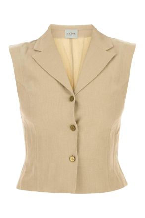 Le Kasha Beige Linen Sawadah Vest