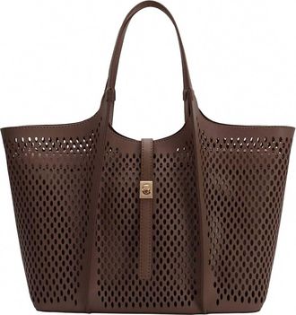 Melie Bianco Womens Malia Laser Cut Vegan Leather Tote Bag In Chocolate