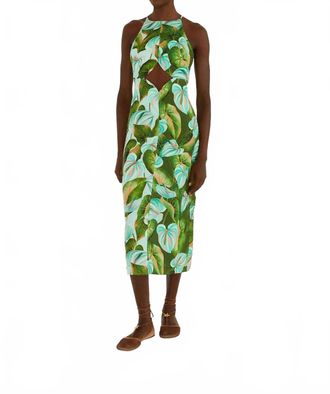 Farm Rio Anthurium Leaves Mix Midi Dress In Green