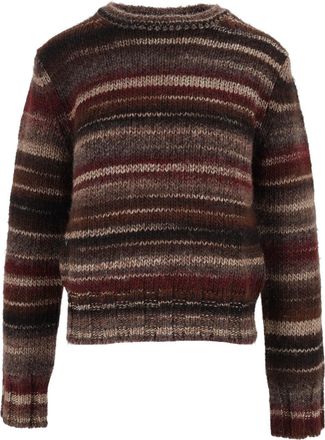Kangra Cashmere Horizontal Striped Printed Yarn Crewneck Sweater