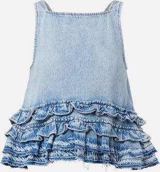 Ganni Top in denim con volant