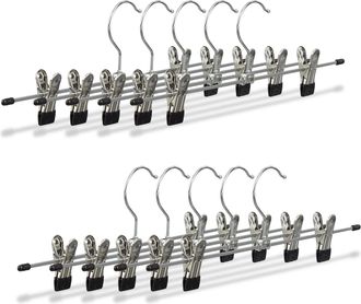 Relaxdays Set De 30 Perchas Para Pantalones, Ajustables, Regulable, Ganchos, Negro Y Plateado, 9 X 35,5 X 2,5 Cm