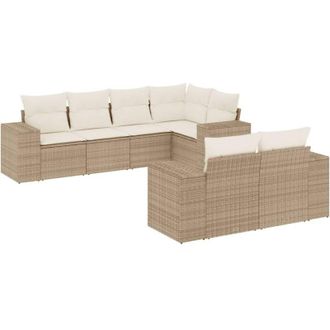 vidaXL Vidaxl - Set Sof&aacute;s De Jard&iacute;n 7 Piezas Y Cojines Rat&aacute;n Sint&eacute;tico Beige
