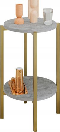 OEM Mesita Auxiliar Redonda Moderna Con Estante, 35x35x62 Cm, Metal Dorado