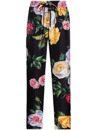 Dolce & Gabbana floral-print trousers - women - Silk - 42 - Black