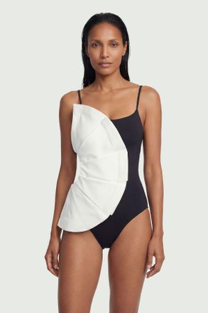 Karen Millen Womens Drama Ruffle Strappy High Leg Swimsuit - Monochrome Multi Polyamide - Size X-Small