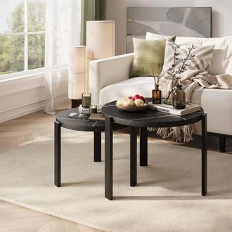 Vicco Conjunto De Mesas De Centro Norin, M&aacute;rmol Negro/negro, 60 X 60 Cm, Vicco