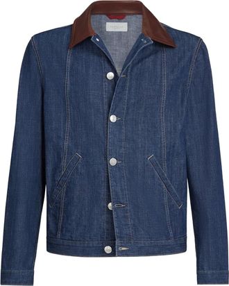 Brunello Cucinelli Denim jack met leren kraag - Blauw