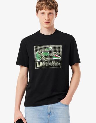 Lacoste Mens Lacoste Printed Cotton T-Shirt - Black - Size: 4 medium