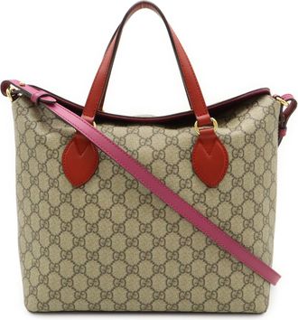 Gucci Beige Pink Pink Red Red Color Gg Supreme Leather Handbag Shoulder Bag Tote Bag (Pre-Owned)