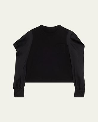 sacai Satin Ruffle Sleeve Cotton Jersey T-Shirt