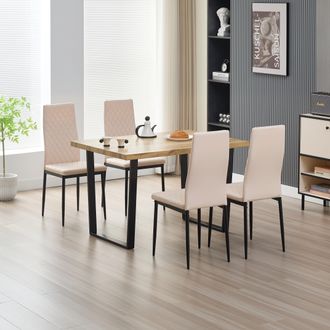 Outdoor Living Colorado Dining Table with 4 Champaigne Emily Leather Chairs in Natural