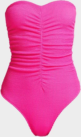 Milly Textured Ruched Strapless One-Piece Swimsuit