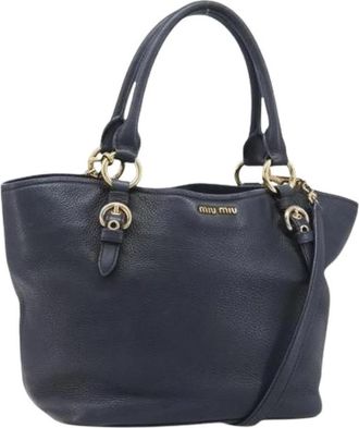 Miu Miu Pre-owned Tote Bag - Dames - Vintage Shopper - Blauw - ONE Size - Leer - Vintage