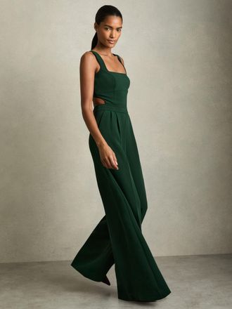Reiss Green Petite Wide-leg Cut-out Jumpsuit, 16