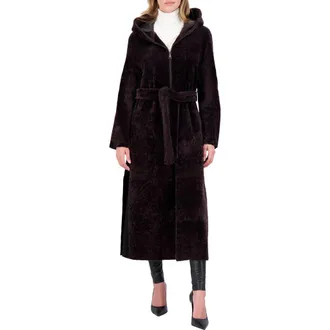 Gorski Reversible Textured Genuine Shearling Coat in Brown/brown at Nordstrom, Size X-Small