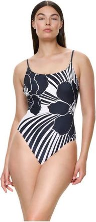 Gottex Midnight Bloom Scoop Neck One Piece in Black-Cream at Nordstrom, Size 16