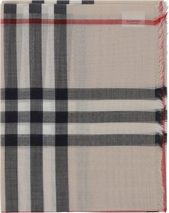 Burberry Womens Silk-Wool Scarf Stone Check Blend; Wool Scarfs