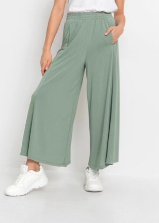 Bonprix Culotte BONPRIX Jersey-Culotte mit weitem Bein, Damen, Gr. 56/58 (XXXL), N-Gr, gr&uuml;n (rauchgr&uuml;n), Obermaterial: 70% Modal, 30% Polyester, loose fit, Ho