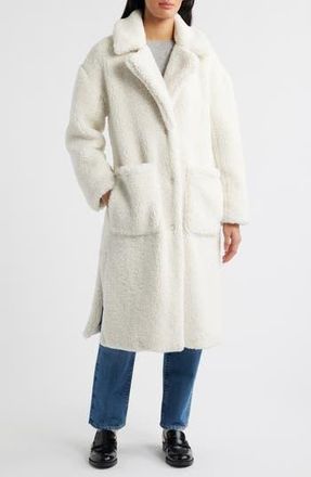 Bcbgmaxazria Notch Collar Faux Shearling Long Coat in Cream at Nordstrom Rack, Size X-Small