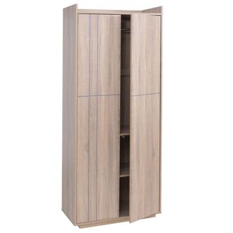 Hhg Armadio Hhg-858, Guardaroba A 2 Ante Apertura A Pressione Mdf 184x80x40 Cm, Effetto Rovere Sonoma