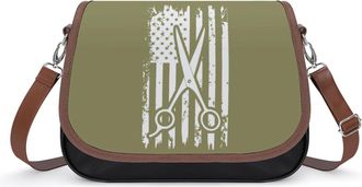 Generic Scissors USA Flag Crossbody Bag Womens Handbag PU Message Bags Shoulder Purse with Adjustable Strap