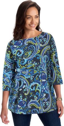 Jessica London Stretch Cotton Boatneck Tunic in Navy Painterly Paisley at Nordstrom, Size 40