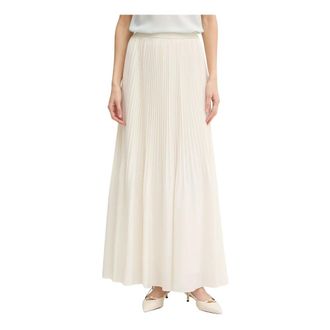 Twinset Rokken, Dames, Beige, M, Polyester, Pliss&eacute; Cr&ecirc;pe de Chine Lange Rok