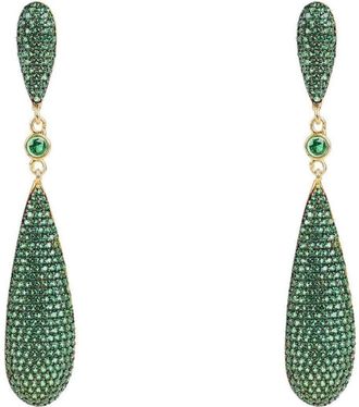 Latelita London Long Drop Earrings Emerald Green Cz