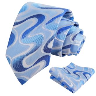 Alizeal Mens Ripple Patterned Necktie and Hanky Colorful Gradient Novelty Tie and Pocket Square Set, Blue