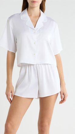 Open Edit Boxy Stretch Satin Short Pajamas in White at Nordstrom, Size X-Small