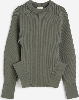 H&M Rippstrick-Pullover mit Seitenschlitzen - Green