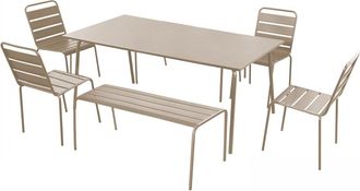 Oviala Conjunto de jard&iacute;n con 2 bancos y 4 sillas de acero topo