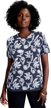Jessica London Fine Gauge Crewneck Knit Shell in Blue Pretty Floral at Nordstrom, Size 28