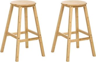 Beliani Set of 2 Bar Stools Light Brown Bamboo Wood Classic Style Kitchen Dining Room ANCELLE