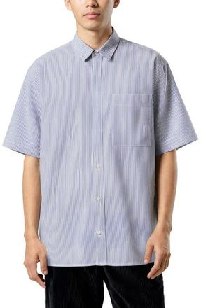 D.RT Oversize Pinstripe Short Sleeve Button-Up Oxford Shirt in Navy at Nordstrom, Size Xx-Large