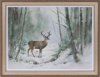 Melrose International Framed Woodland Deer Print 16L - White, Gray, Green