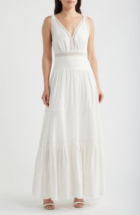 Kobi Halperin Alessia Lace Inset Detail Maxi Dress in White at Nordstrom, Size 12