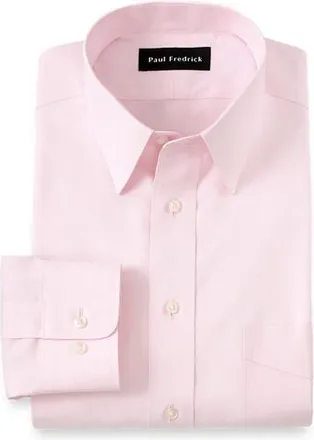 Paul Fredrick Slim Fit Non-iron Cotton Pinpoint Solid Point Collar Dress Shirt in Pink at Nordstrom, Size 14.5 - 32