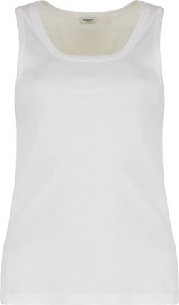 Saint Laurent Cotton Ribbed Tank Top - Dames - Tops zonder mouwen - Wit - M - Katoen - Tops