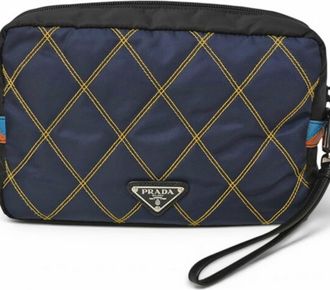 Prada Navy Black Nylon Clutch Bag (Pre-Owned)