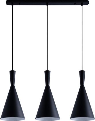 Paco Home Paco Home - Luminaria Susp. Colgante Comedor Mesa Comedor 1,5m Cable Textil Recort. &Oslash;18,5cm Negro, De 3 Fuentes Luminosas
