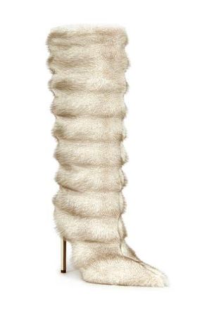 Azalea Wang Augusto Faux Fur Knee High Boot in Beige at Nordstrom Rack, Size 9