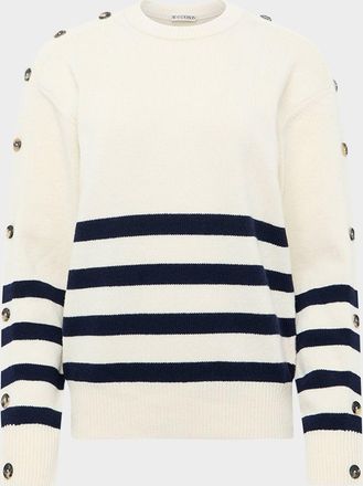 J.W.Anderson Buttoned-Sleeve Striped Crewneck Sweater