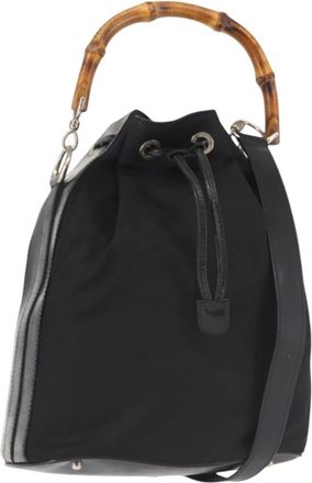 Gucci Vintage Bamboo Bucket Bag Nylon And Leather Black Nylon Bag (Pre-Owned)