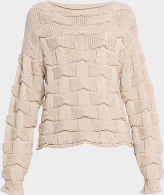 Lafayette 148 New York Chunky Basket-Weave Wool Knit Sweater